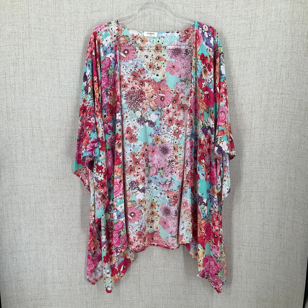 Umgee Kimono Women M/L Multicolor Cotton Blend Floral Boho Festival Oversized